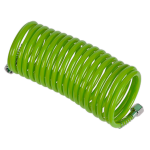 PE Coiled Air Hose 5m x Ø5mm with 1/4"BSP Unions - Green - SA335G - Farming Parts