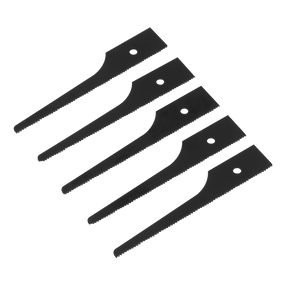A set of five black Sealey Air Saw Blades 24tpi (SA345/B24) are lined up in a diagonal row on a white background.