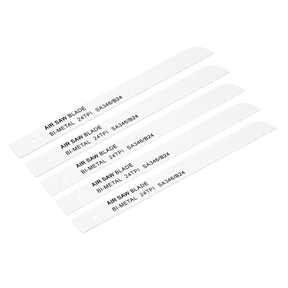 Four Sealey air saw blades, part of the "Air Saw Blade 24tpi Pack of 5 - SA346/B24," arranged in a fanned-out pattern.