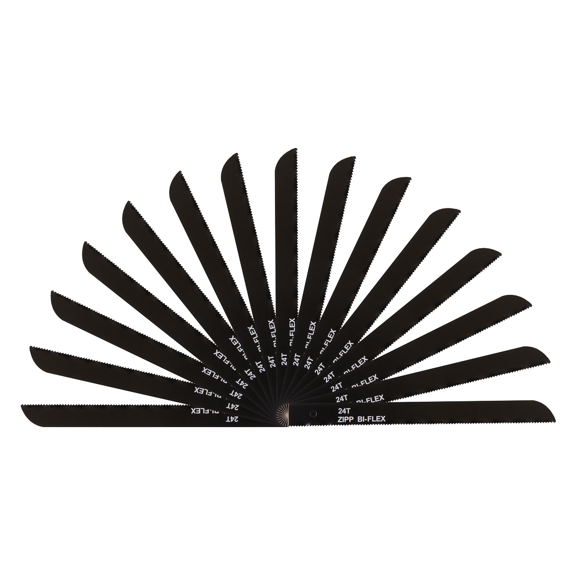 A pack of 15 Sealey Air Saw Blades, model SA346/B2415, featuring black blades with varying lengths and different teeth sizes and specifications.