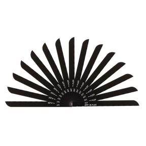 A spread of various black Sealey Air Saw Blades (SA346MIX) from the mixed pack of 15 arranged in a fan formation, each labeled with different specifications such as 18T, 24T, and ZIPR, B.FLEX.