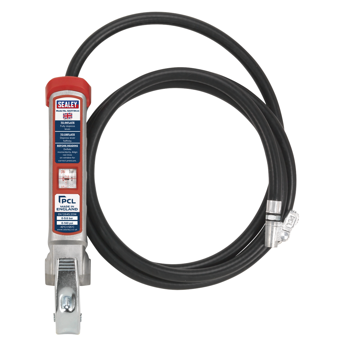 Professional Tyre Inflator with 2.5m Hose & Clip-On Connector - SA37/94 - Farming Parts