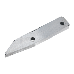 The Sealey Blade, Outer Left - SA53.V3-31 is a metal blade with two round holes and a pointed tip on one end, designed for outer left blade cutting in SA53 air power shears.