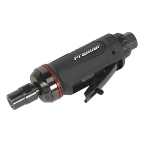 A black and silver Sealey Air Die Grinder Midi Size Straight Premier - SA652 with a red accent and a composite cover, featuring an air motor, designed for industrial tightening applications.