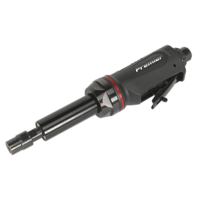 The Sealey Air Die Grinder Maxi Size 260mm Long Reach Premier - SA656 features a striking black and red design, emblazoned with the Sealey logo, equipped with an air motor for enhanced performance and operational lever.