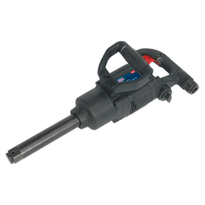 The Sealey Air Impact Wrench 1"Sq Drive Twin Hammer - Compact - SA686 features a professional-grade design with a black and gray body, ergonomic handle, twin hammer function, and a metal torque delivery shaft.