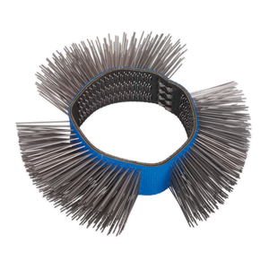 A blue, circular metal brush with numerous fine bristles extending outward from the perimeter, known as the Straight Wire Wheel Ø100mm for SA695 (Model No. SA695WS) by Sealey, part of the Smart Eraser Kit.