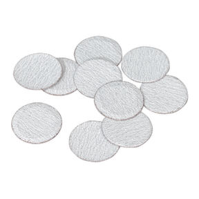 A group of Sealey Sanding Discs Ø50mm 120 Grit (Pack of 10 - SA701D120G) piled together, resembling a stack of round, white textured pads.