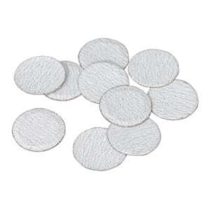 A group of Sealey Sanding Discs Ø50mm 120 Grit (Pack of 10 - SA701D120G) piled together, resembling a stack of round, white textured pads.