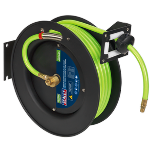 Retractable Air Hose Metal Reel 15m Ø10mm ID High-Visibility TPR Hose - SA841HV - Farming Parts