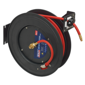 Retractable Air Hose Steel Reel 20m Ø10mm ID Rubber Hose - SA85 - Farming Parts