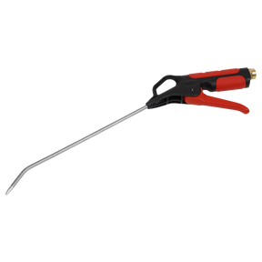 The Sealey Air Blow Gun 270mm with 1/4"BSP Air Inlet - SA9251 features a long metal body, black handle, red trigger, and a bent nozzle tip for precision.