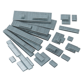 A collection of Sealey Staple 19mm 18SWG Pack of 5000 - SAAS1819 scattered on a white background.