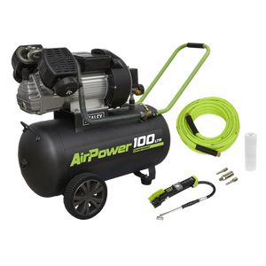 Sealey | 100L Direct Drive V-Twin Air Compressor 3hp with Air Accessory Kit - SAC10030VEKIT