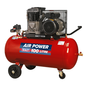 Air Compressor 100L Belt Drive 3hp with Cast Cylinders & Wheels - SAC1103B - Farming Parts