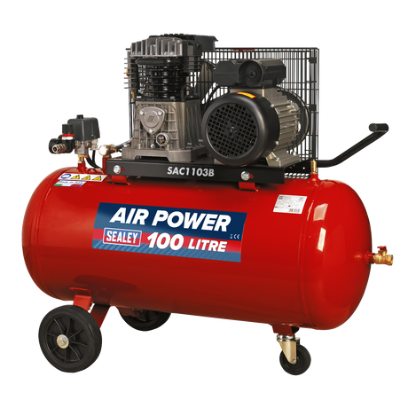 Air Compressor 100L Belt Drive 3hp with Cast Cylinders & Wheels - SAC1103B - Farming Parts