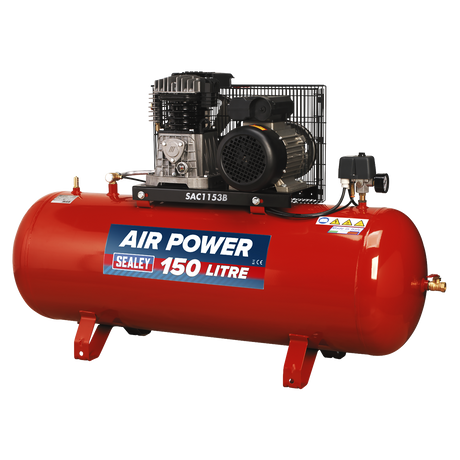 Air Compressor 150L Belt Drive 3hp with Cast Cylinders - SAC1153B - Farming Parts