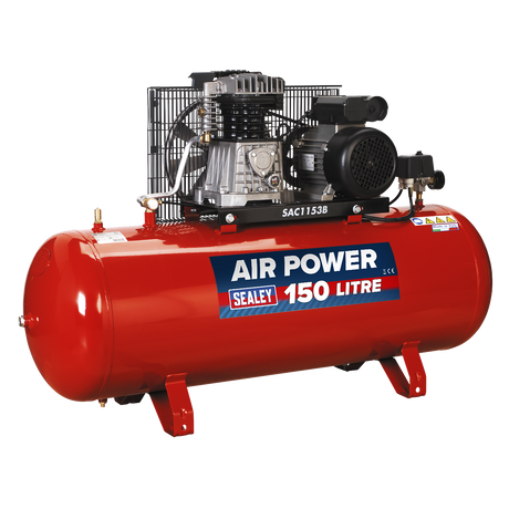 Air Compressor 150L Belt Drive 3hp with Cast Cylinders - SAC1153B - Farming Parts