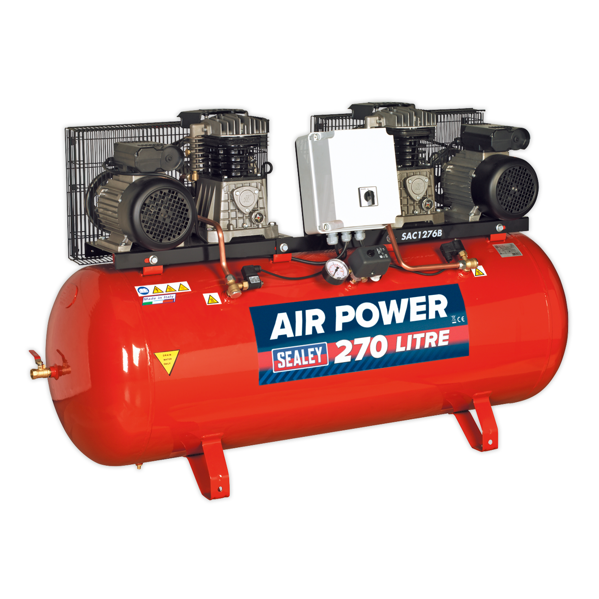 Air Compressor 270L Belt Drive 2 x 3hp with Cast Cylinders - SAC1276B - Farming Parts