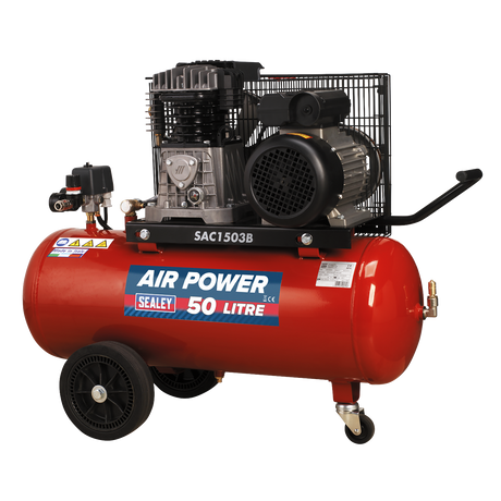 Air Compressor 50L Belt Drive 3hp with Cast Cylinders & Wheels - SAC1503B - Farming Parts