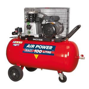 Air Compressor 100L Belt Drive 3hp with Cast Cylinders & Wheels - SAC2103B - Farming Parts