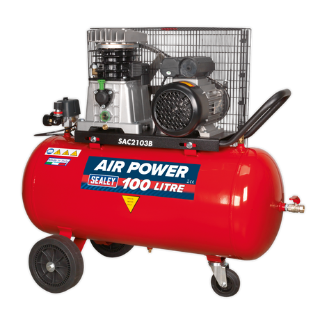 Air Compressor 100L Belt Drive 3hp with Cast Cylinders & Wheels - SAC2103B - Farming Parts