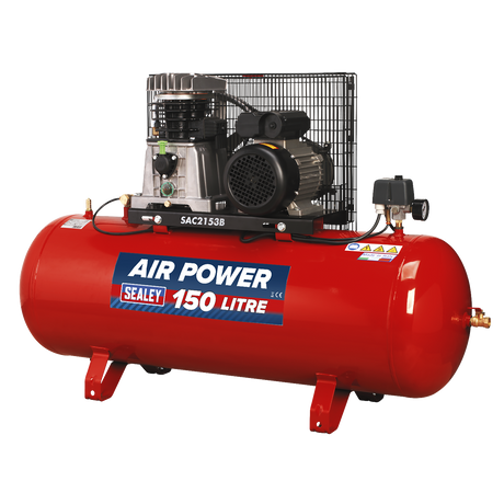 Air Compressor 150L Belt Drive 3hp with Cast Cylinders - SAC2153B - Farming Parts