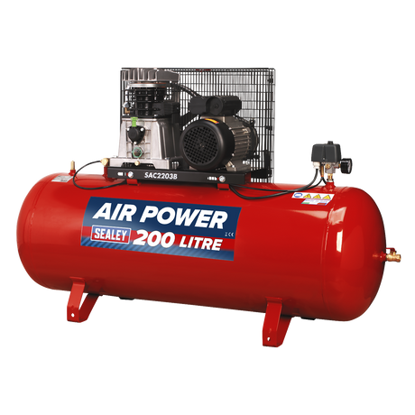 Air Compressor 200L Belt Drive 3hp with Cast Cylinders - SAC2203B - Farming Parts