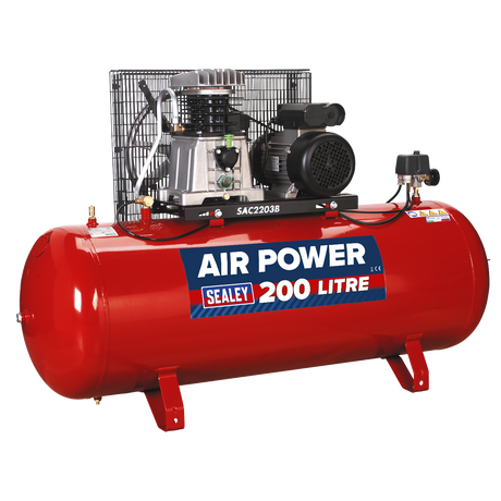 Air Compressor 200L Belt Drive 3hp with Cast Cylinders - SAC2203B - Farming Parts