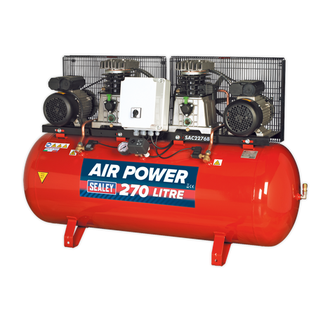 Air Compressor 270L Belt Drive 2 x 3hp with Cast Cylinders - SAC2276B - Farming Parts