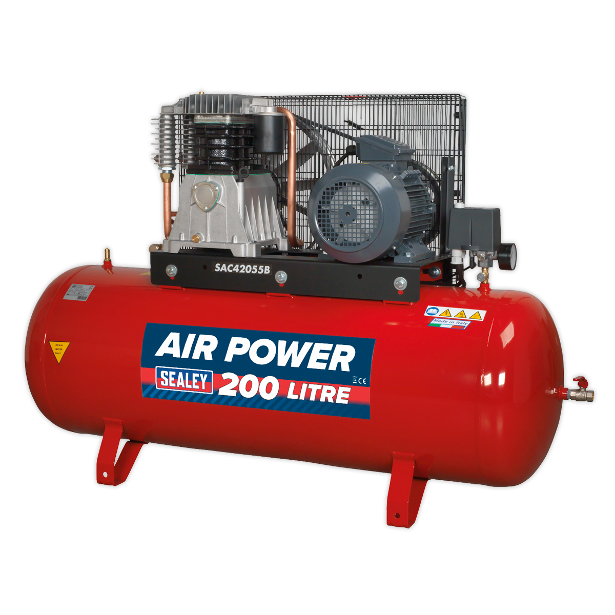 Air Compressor 200L Belt Drive 5.5hp 3ph 2-Stage with Cast Cylinders - SAC42055B - Farming Parts