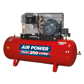 Air Compressor 200L Belt Drive 5.5hp 3ph 2-Stage with Cast Cylinders - SAC42055B - Farming Parts