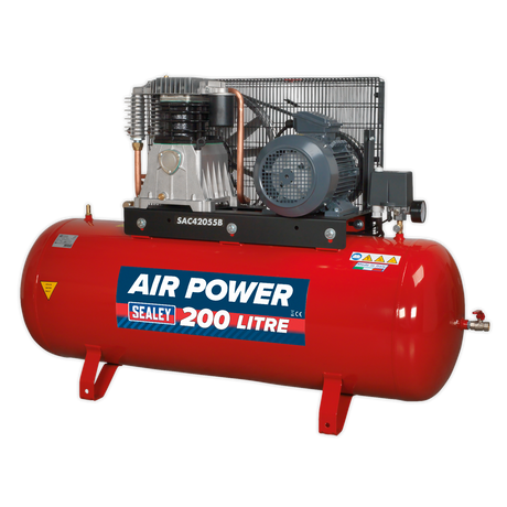 Air Compressor 200L Belt Drive 5.5hp 3ph 2-Stage with Cast Cylinders - SAC42055B - Farming Parts