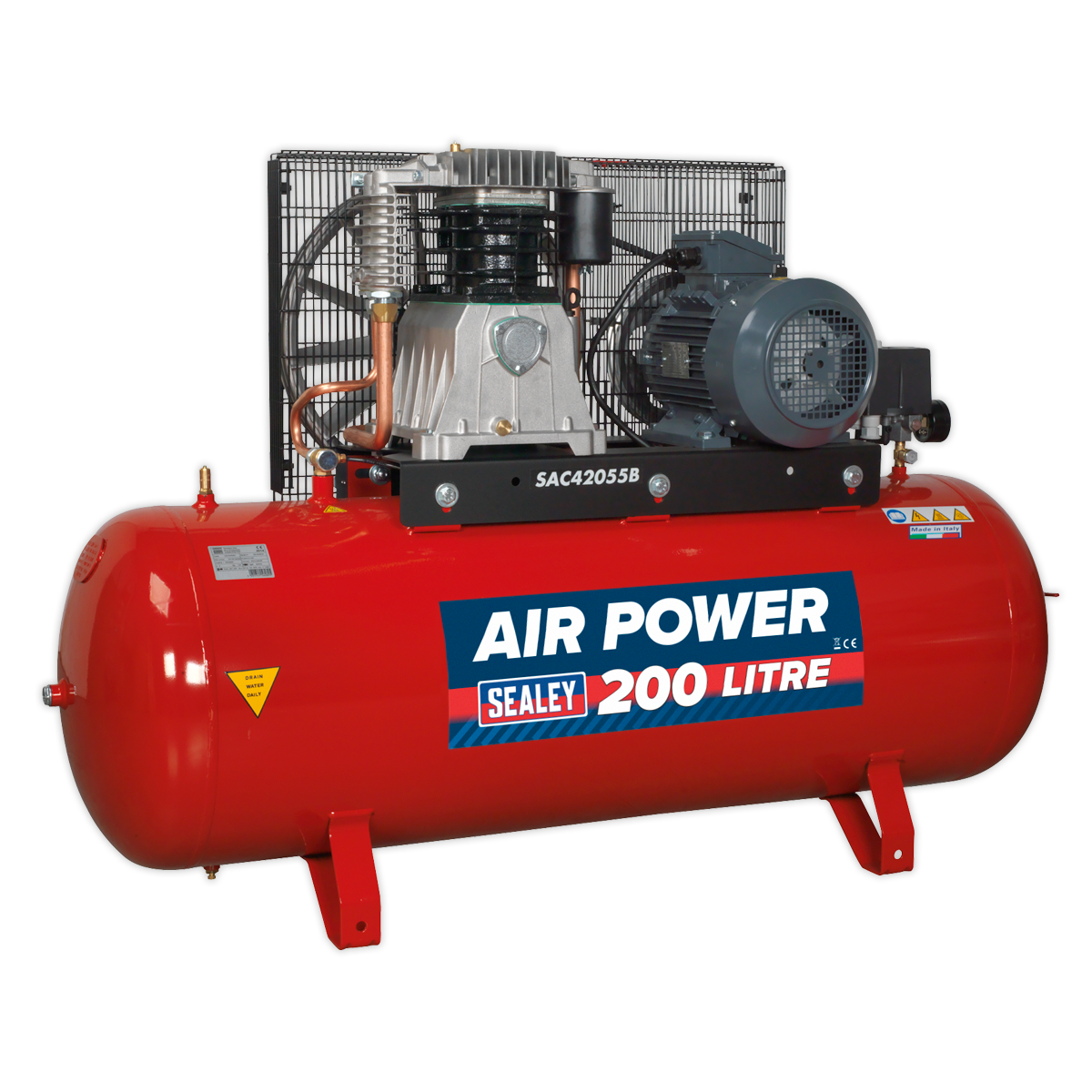 Air Compressor 200L Belt Drive 5.5hp 3ph 2-Stage with Cast Cylinders - SAC42055B - Farming Parts