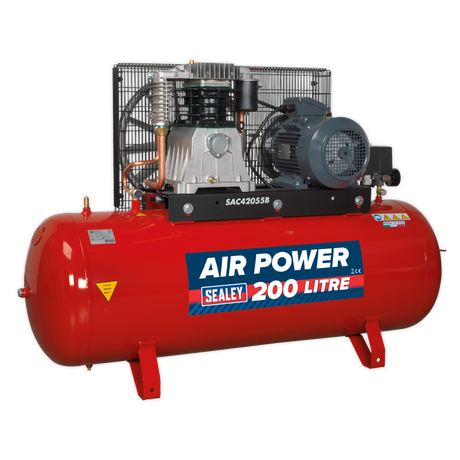 Air Compressor 200L Belt Drive 5.5hp 3ph 2-Stage with Cast Cylinders - SAC42055B - Farming Parts