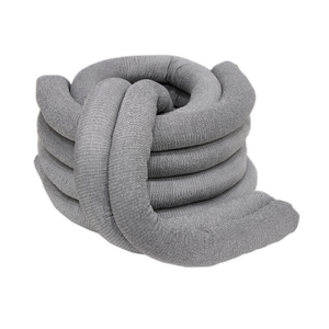 The Sealey Spill Absorbent Sock 80mm x 1.2m Pack of 10 - SAS10, featuring a design reminiscent of thick, intertwined tubes in a gray fabric, offers excellent retention and comfort.