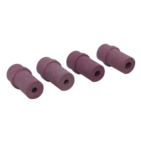 Four Sealey Ceramic Sand Gun Blasting Nozzles (SB974N4), small and cylindrical with a maroon color, arranged in a row on a plain white background.