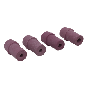 Four Sealey Ceramic Sand Gun Blasting Nozzles (SB974N4), small and cylindrical with a maroon color, arranged in a row on a plain white background.