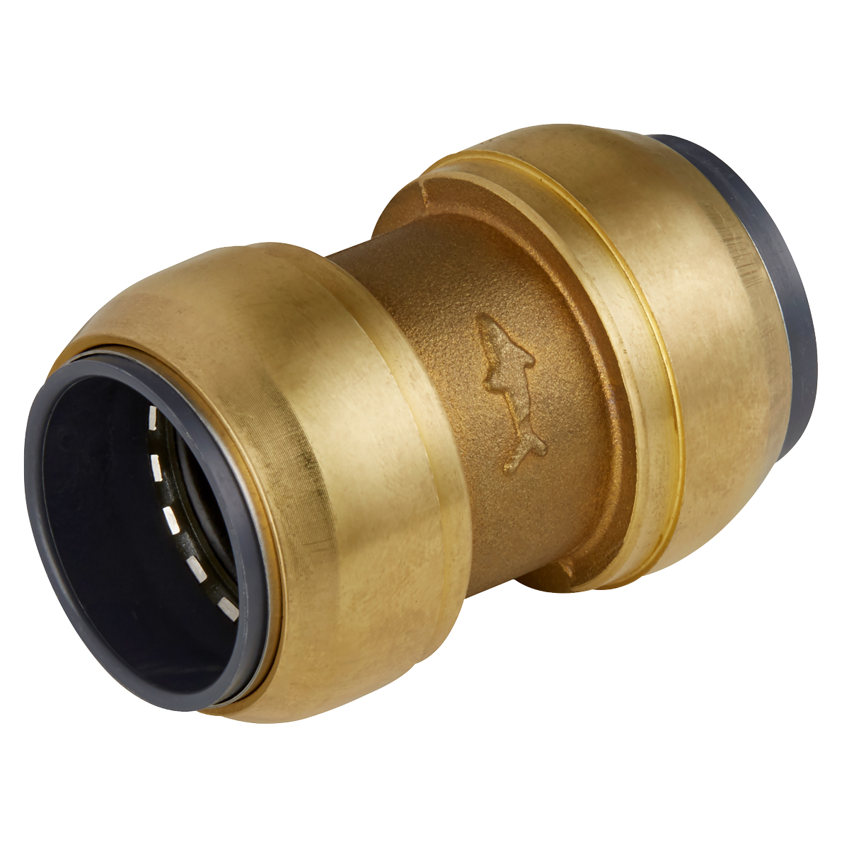 The Sealey SharkBite® Straight Connector Ø15mm - SBA15SC features black interior rings on both ends and is designed for seamlessly joining two pipes, making it ideal for use with aluminium pipes or SharkBite Air Supply systems.