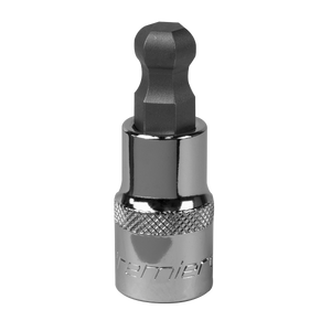 Introducing the Sealey Ball-End Hex Socket Bit 12mm 1/2"Sq Drive - SBBH010, a Premier Hand Tools product with a durable S2 steel bit and a black hexagonal head designed for use with hex bit driver applications.