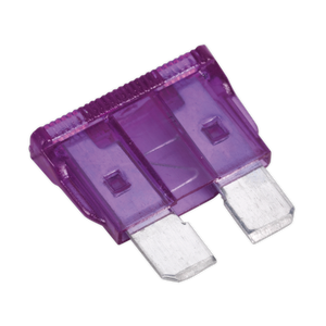 A close-up view of a Sealey Automotive Standard Blade Fuse 3A from the SBF350 pack, featuring a purple casing and two metal prongs.