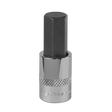 The Sealey Hex Socket Bit 12mm 3/8"Sq Drive - SBH015 features a hexagonal black metal bit and a shiny, knurled silver base, meticulously crafted from Chrome Vanadium steel for professional use.