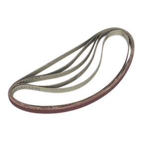 An illustration of a metallic double-loop object with intersecting curves, reminiscent of the intricate design found in Sealey's Sanding Belt 8 x 456mm 100Grit Pack of 5 - SBS35/B100GN.