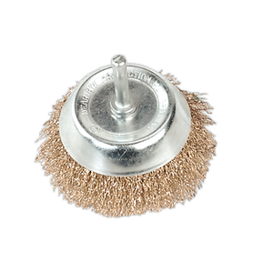 The Sealey Wire Cup Brush Ø75mm with 6mm Shaft (SCB75) is designed for use with power drills and features densely packed crimped brassed steel filaments around its perimeter for enhanced cleaning power.