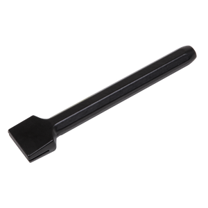 A Sealey Scutch Holder 38 x 200mm (SCH2) with a flat rectangular end and a black drop-forged steel handle is displayed against a white background, showcasing its corrosion resistance that suggests it meets BS 3066 standards.