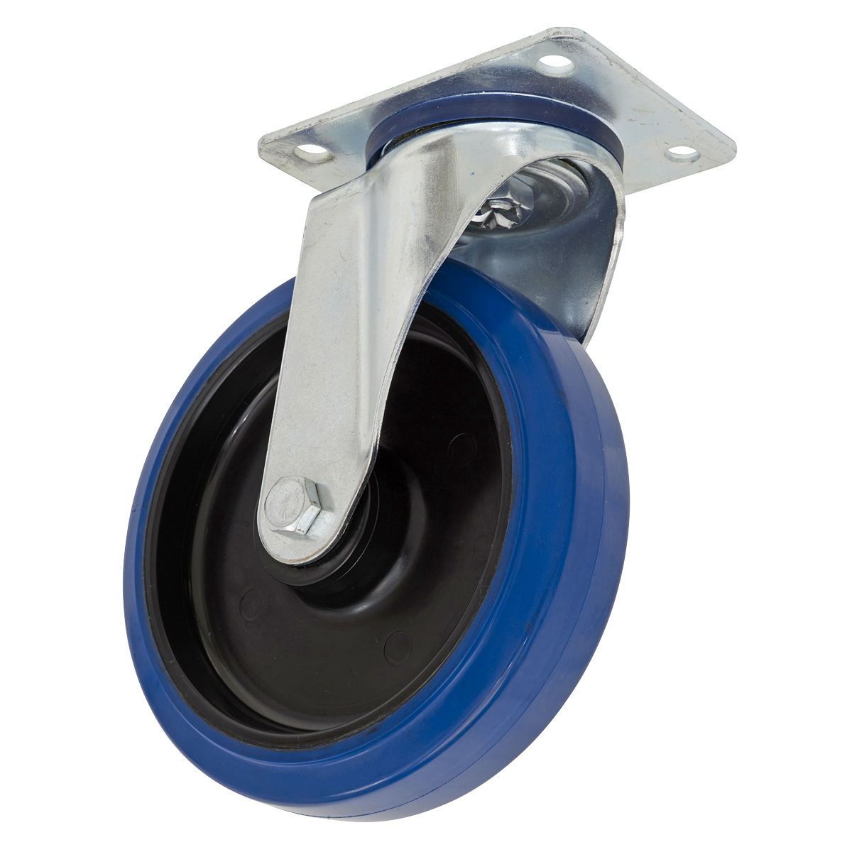 Heavy-Duty Blue Elastic Rubber Swivel Castor Wheel Ø100mm - Trade - SCW3100SPEM - Farming Parts