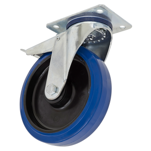 Heavy-Duty Blue Elastic Rubber Swivel Castor Wheel With Total Lock Ø100mm - Trade - SCW3100SPLEM - Farming Parts