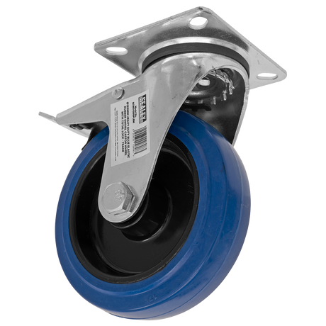 Heavy-Duty Blue Elastic Rubber Swivel Castor Wheel with Total Lock Ø125mm - Trade - SCW3125SPLEM - Farming Parts