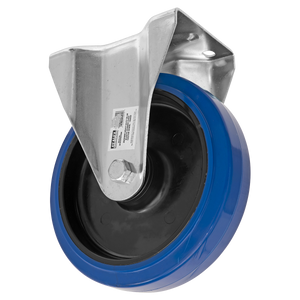 Heavy-Duty Blue Elastic Rubber Fixed Castor Wheel Ø200mm - Trade - SCW3200FPEM - Farming Parts