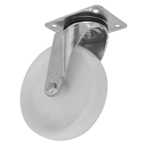 The Sealey Heavy-Duty Nylon Swivel Castor Wheel Ø100mm - Trade - SCW4100SPEM features a robust metal construction with a top plate for mounting and a durable nylon wheel, designed to support high load capacity.
